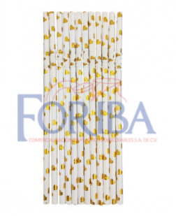 Popote Flexible Papel Corazón Dorado 