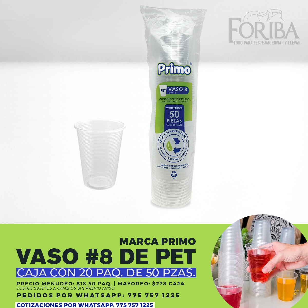 VASO N° 8 DE PET RECICLADO PRIMO